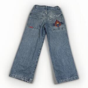 VTG JNCO Jeans Embroidered Tribal Dragon Flames Baggy Leg Kids Size 12 Y2K 90s